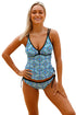 Sexy Light Blue Marine Artascope Push Up Tankini Swimsuit